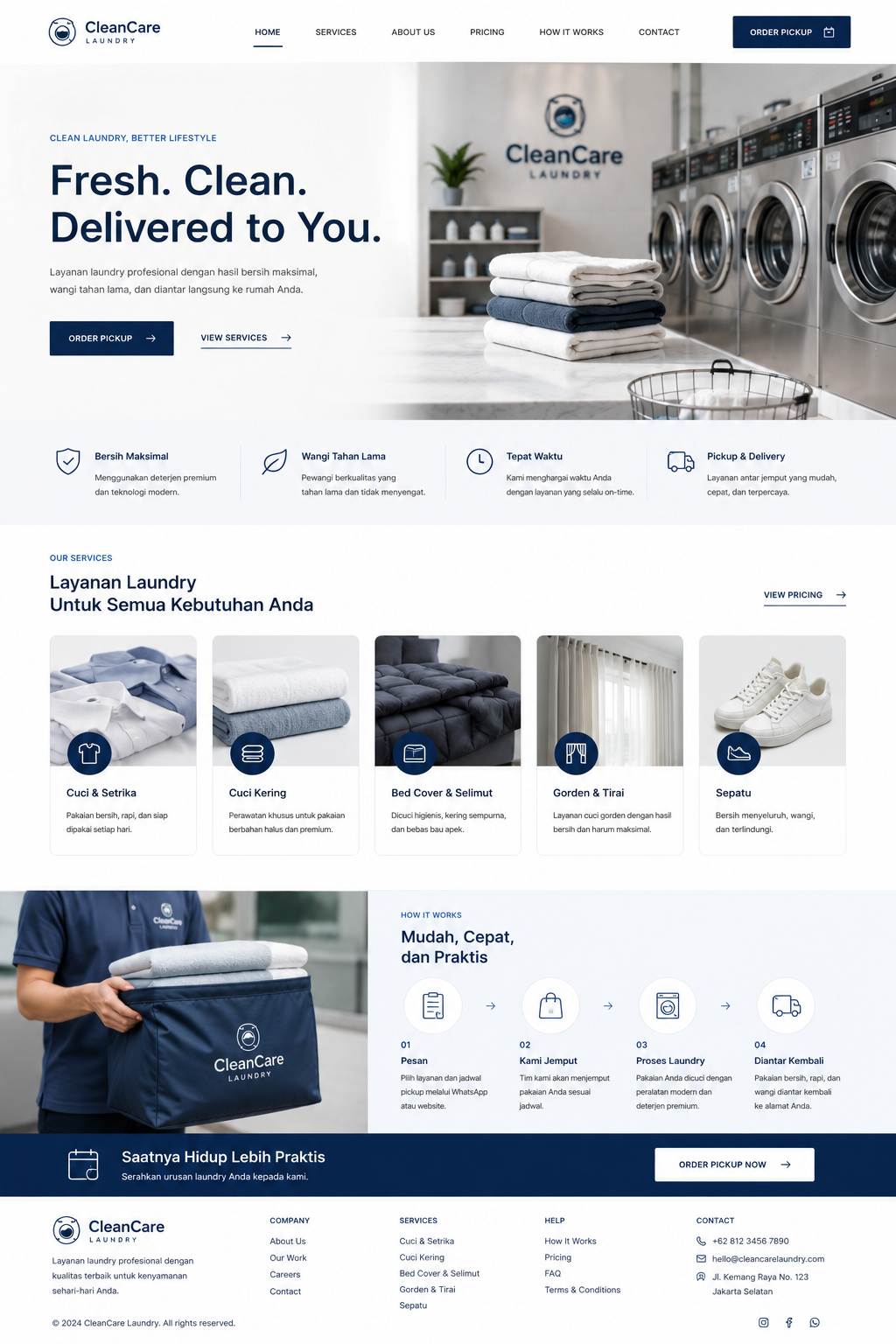 CleanCare Laundry Website Mockup